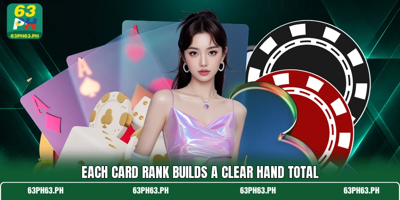 Each card rank builds a clear hand total Each card rank builds a clear hand total