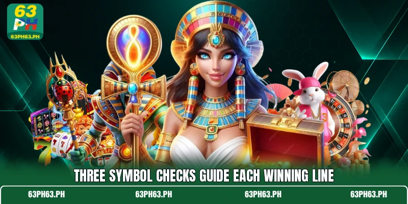 Three symbol checks guide each winning line Three symbol checks guide each winning line